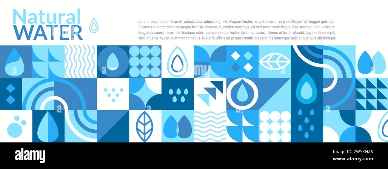 Natürliches Wasser, geometrisches horizontales Banner. Stock Vektor