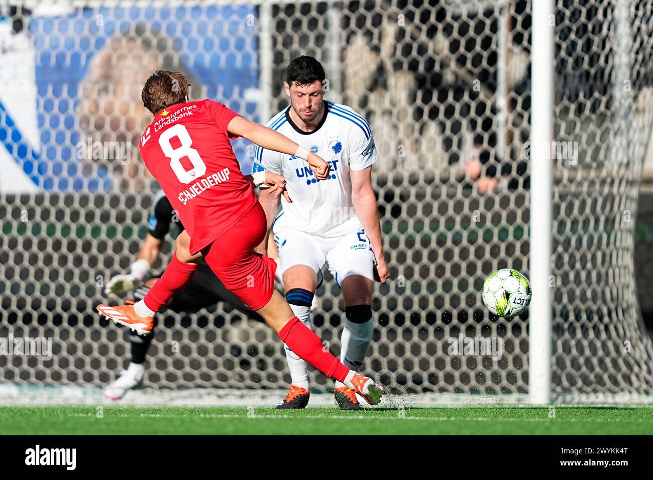 Superliga-Spiel zwischen dem FC Nordsjaelland und dem FC Kopenhagen rechts zum Dream Park in Farum, Sonntag, 7. April 2024. (Foto: Mads Claus Rasmussen/Scanpix 2024) Stockfoto