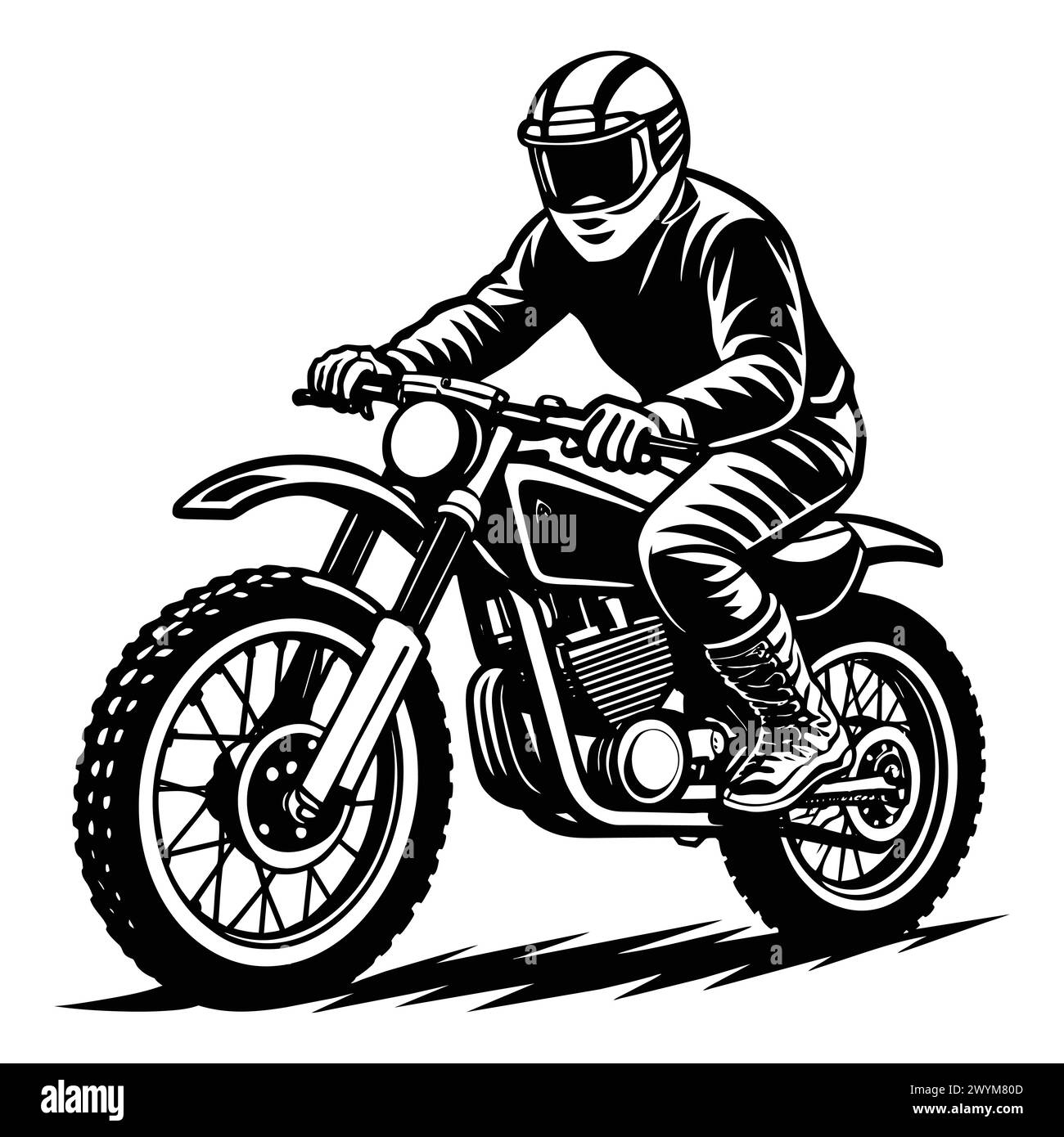 Motorrad Sportbike Silhouette, Vintage Dirt Bike Racer Stock Vektor