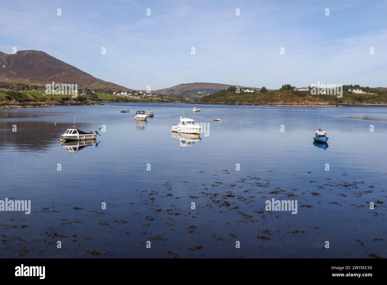 Ländliches Irland, ländliches Donegal gegenüber von Teelin Harbour, County Donegal, Irland. Stockfoto