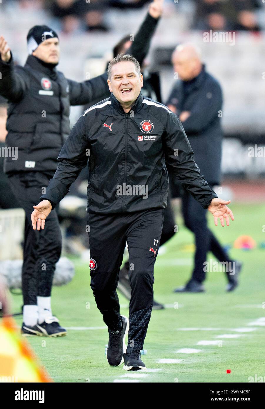 FC Midtjylland-Trainer Thomas Thomasberg im 3F Superliga-Spiel zwischen AGF und FC Midtjylland im Ceres Park in Aarhus, Sonntag, 7. März 2024. (Foto: Henning Bagger/Ritzau Scanpix) Stockfoto