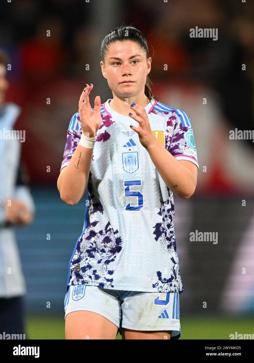 LEUVEN - Maria Mendez aus Spanien während des Qualifikationsspiels der Frauen in der Gruppe A2 zwischen Belgien und Spanien im den Dreef Stadium am 5. April 2024 in Leuven, Belgien. ANP | Hollandse Hoogte | GERRIT VAN COLOGNE Stockfoto