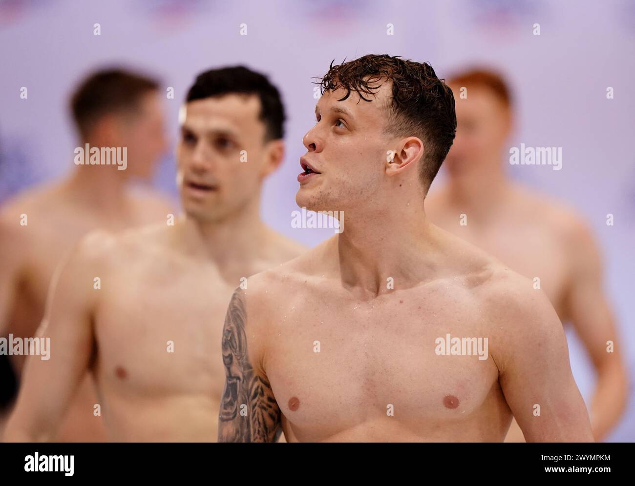 Matthew Richards nach dem 200 m langen Freistil-Finale der Männer am 6. Tag der britischen Schwimmmeisterschaft 2024 im London Aquatics Centre, London. Bilddatum: Samstag, 6. April 2024. Stockfoto