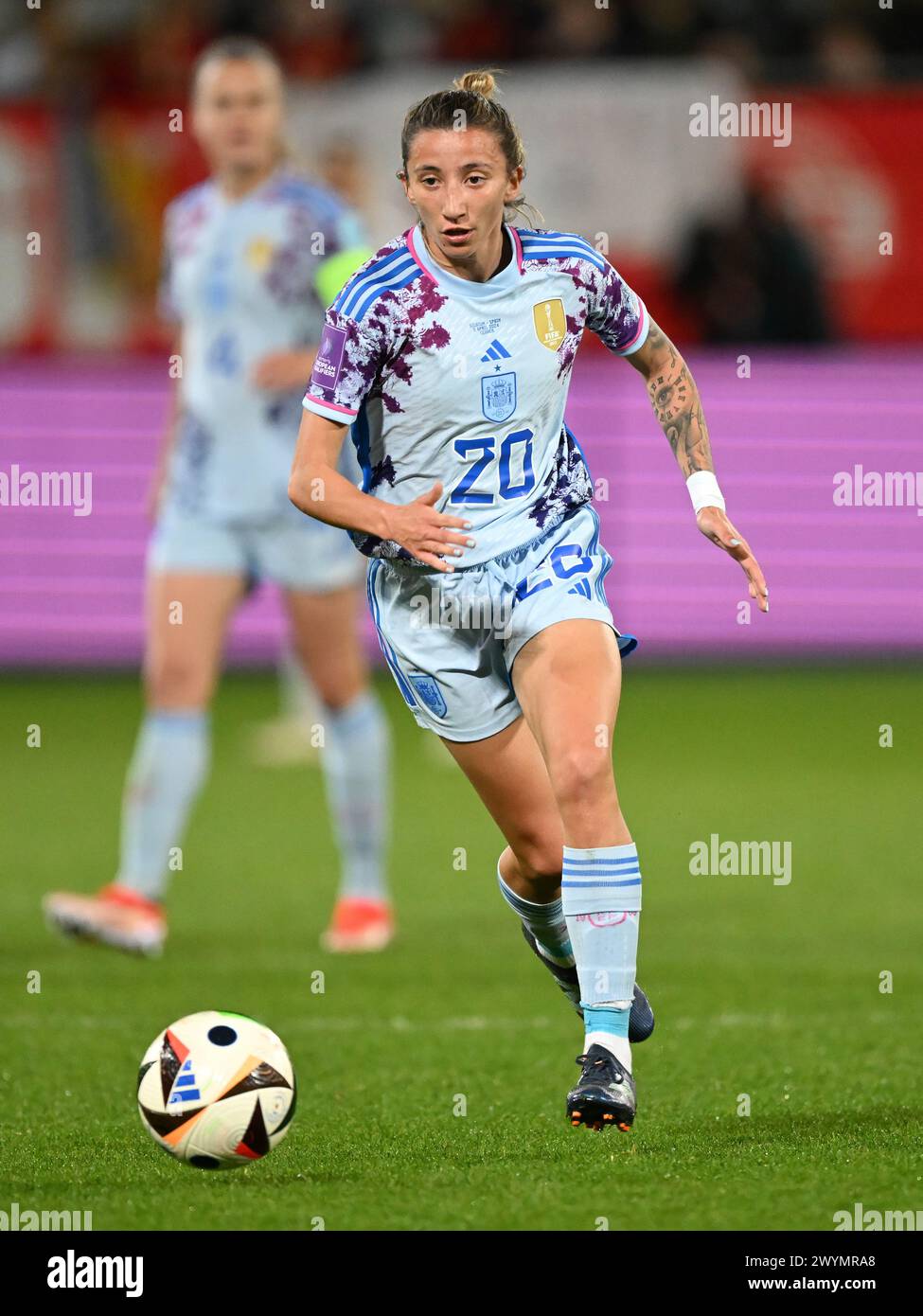 LEUVEN - Sheila Garcia aus Spanien während des Qualifikationsspiels der Frauen in der Gruppe A2 zwischen Belgien und Spanien im den Dreef Stadium am 5. April 2024 in Leuven, Belgien. ANP | Hollandse Hoogte | GERRIT VAN COLOGNE Stockfoto