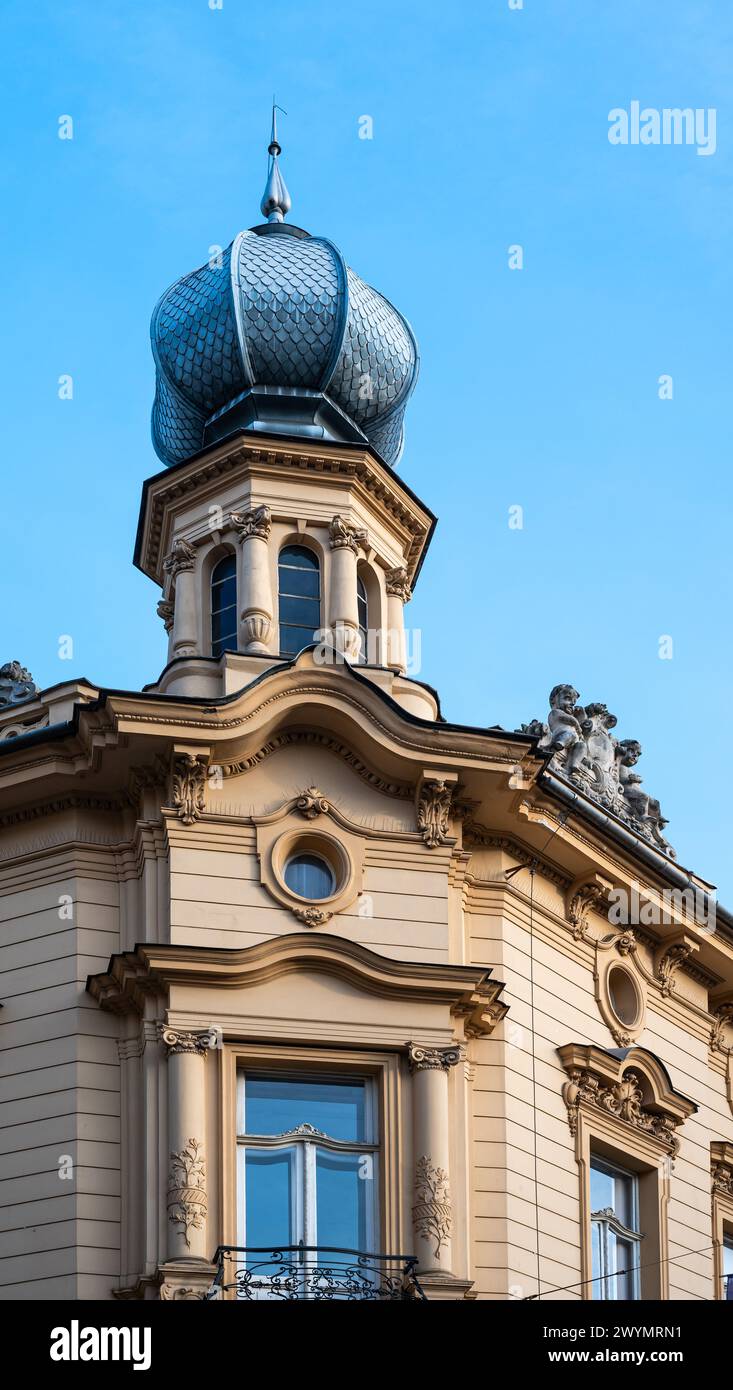 Krakau, Kleinpolen, 19. März 2024 - Detail eines historischen Gebäudes in der Altstadt Stockfoto