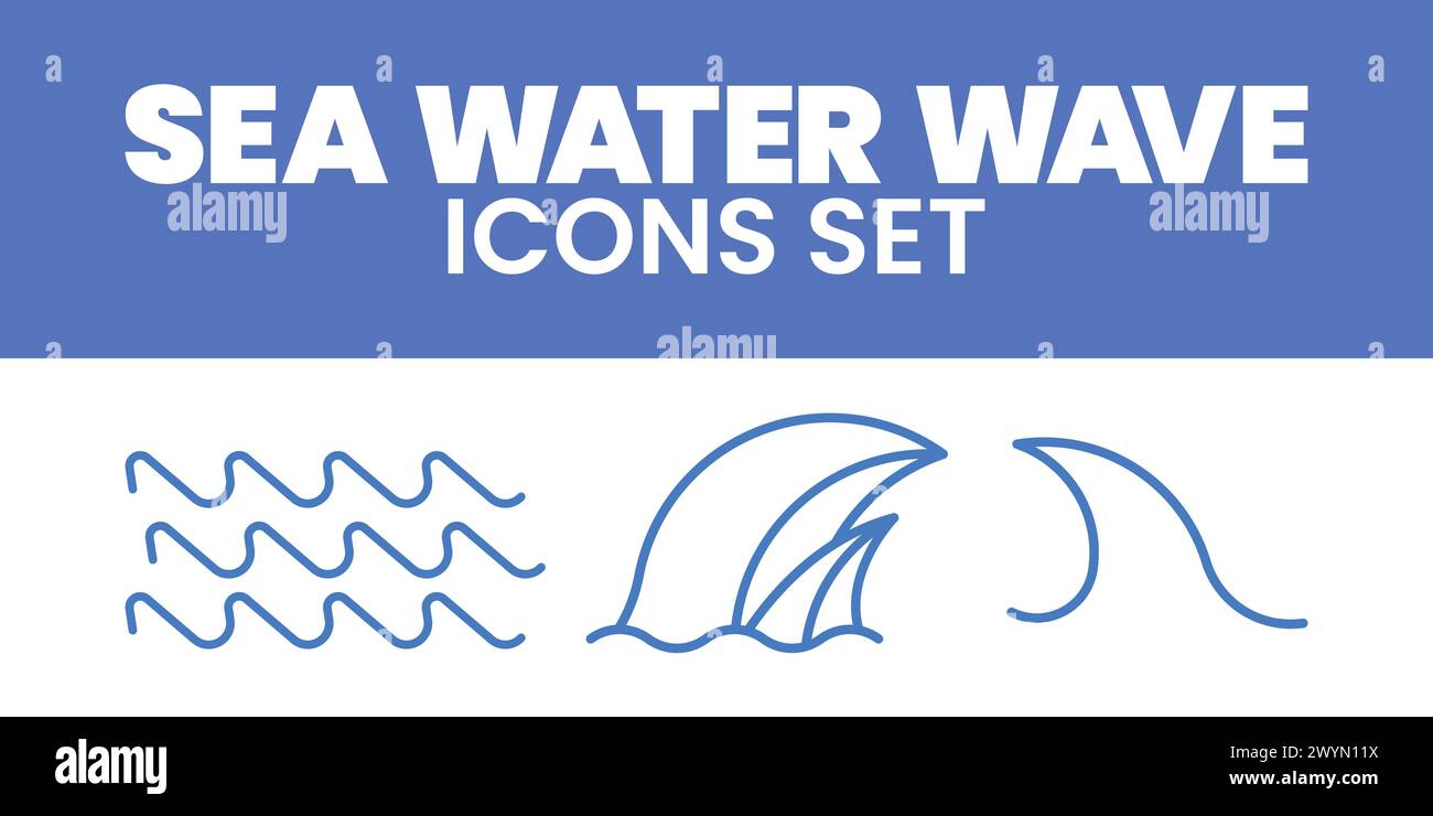 Seewasserwelle Icon Set Vektor-Illustration Meereslinie Wellen Icons Vektor Set Meereswelle Wasser Logo, Linie Ozean Symbol Stock Vektor