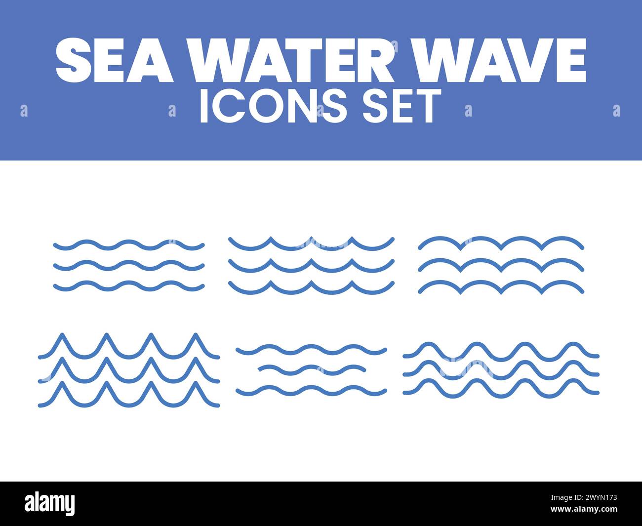Seewasserwelle Icon Set Vektor-Illustration Meereslinie Wellen Icons Vektor Set Meereswelle Wasser Logo, Linie Ozean Symbol Stock Vektor