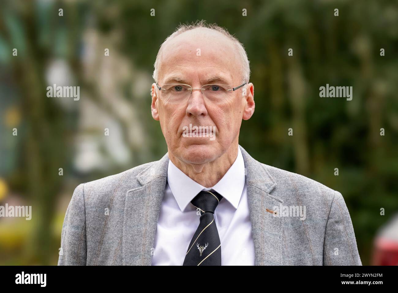 Porträtaufnahmen des Camanachd Association-Präsidenten Burton Morrison, der 2023 in das Amt gewählt wurde. Stockfoto