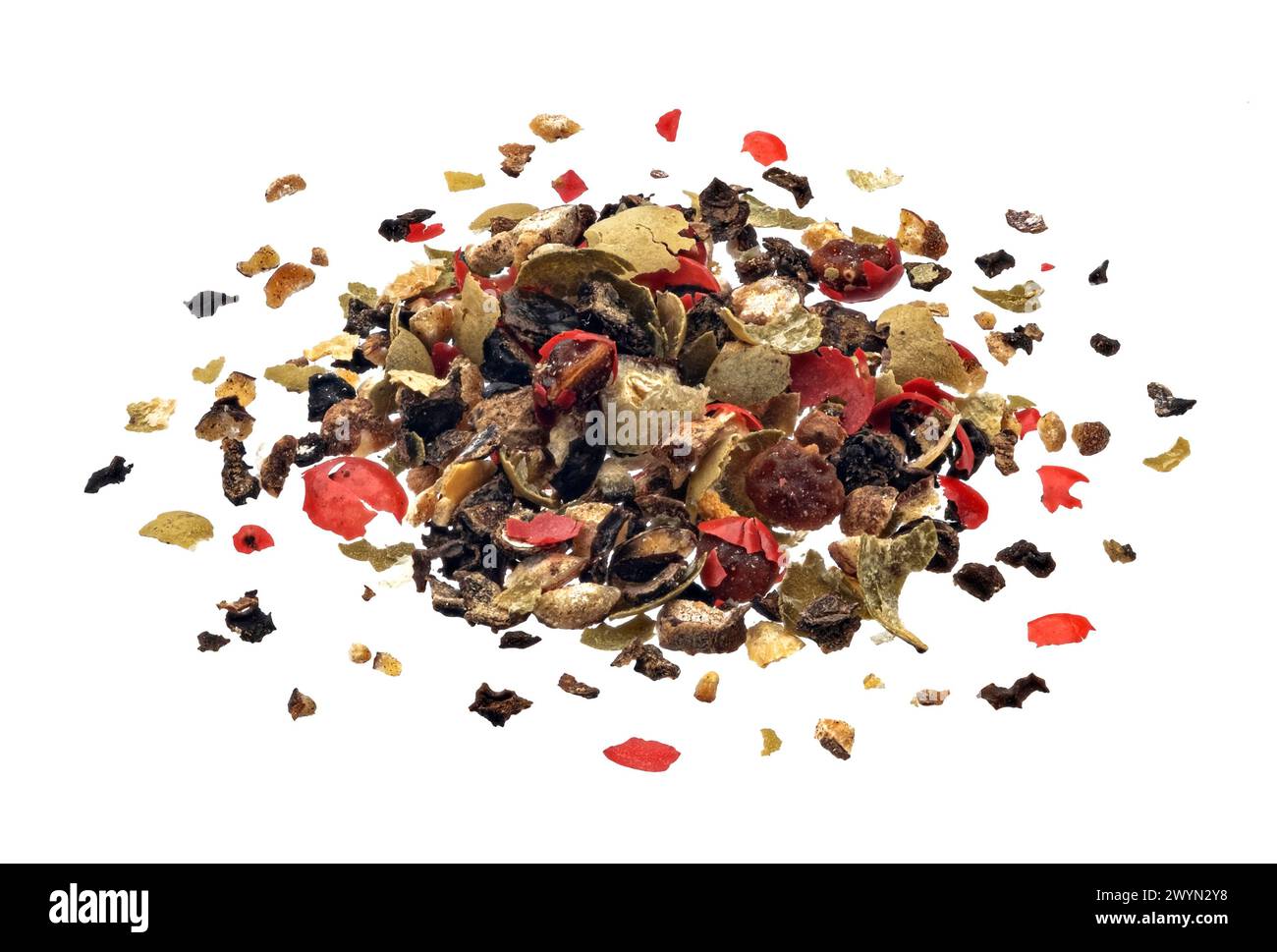 Gemahlener Pfefferbock isoliert auf weißem Hintergrund Stockfoto