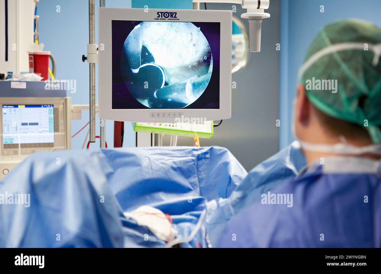 Prostatachirurgie, bipolare TURP (transurethrale Resektion der Prostata), Urologie. Krankenhaus Policlinica Gipuzkoa, San Sebastian, Donostia, Euskadi, Spanien. Stockfoto