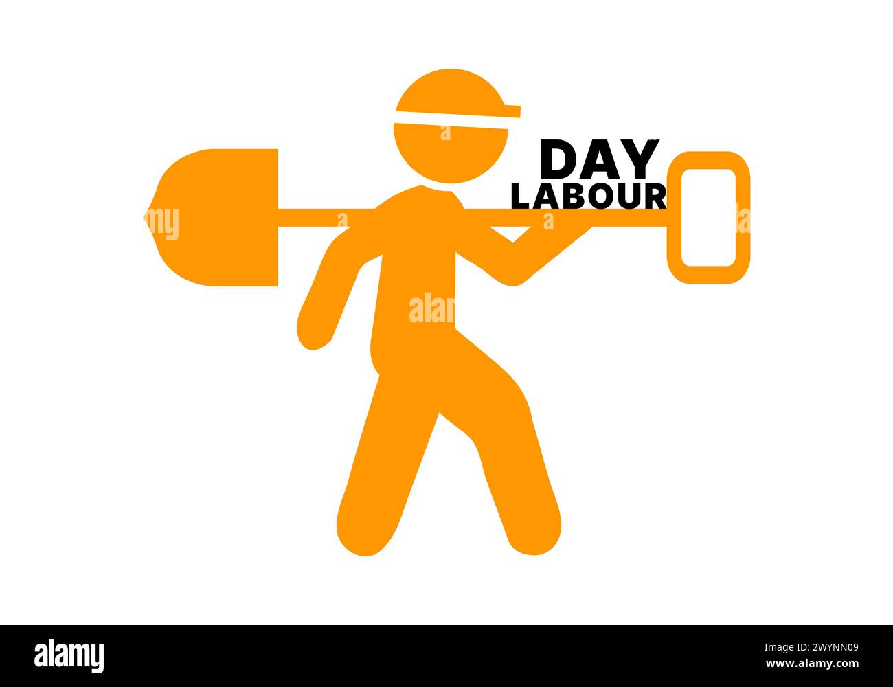 International Labor Day Vektor Illustration Design für das Feiern des Arbeitstages in einer Person Charakter Form mit Ausrüstung Schaufel auf seiner Schulter Stock Vektor