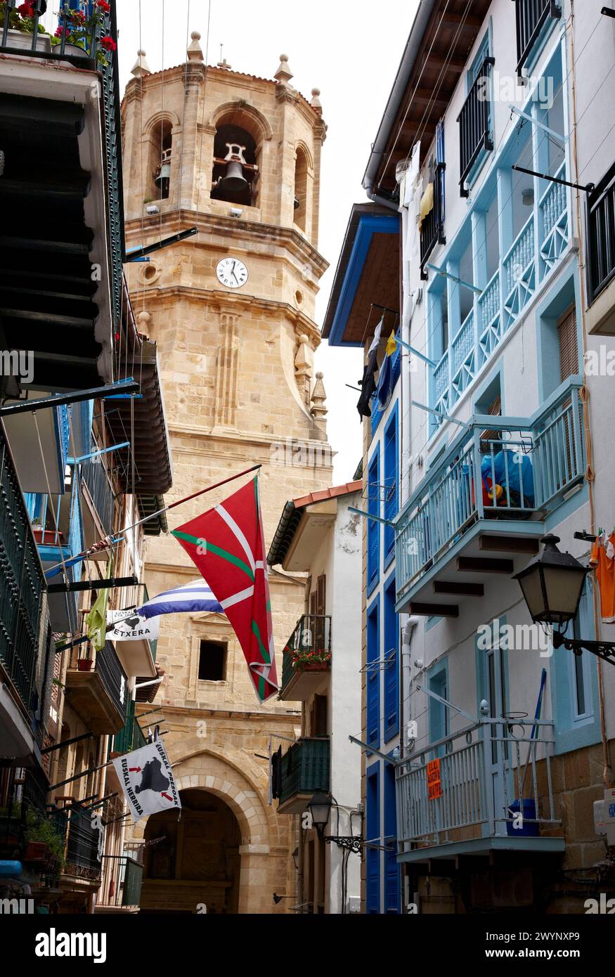 Kirche San Salvador, Getaria, Guipuzcoa, Baskenland, Spanien. Stockfoto