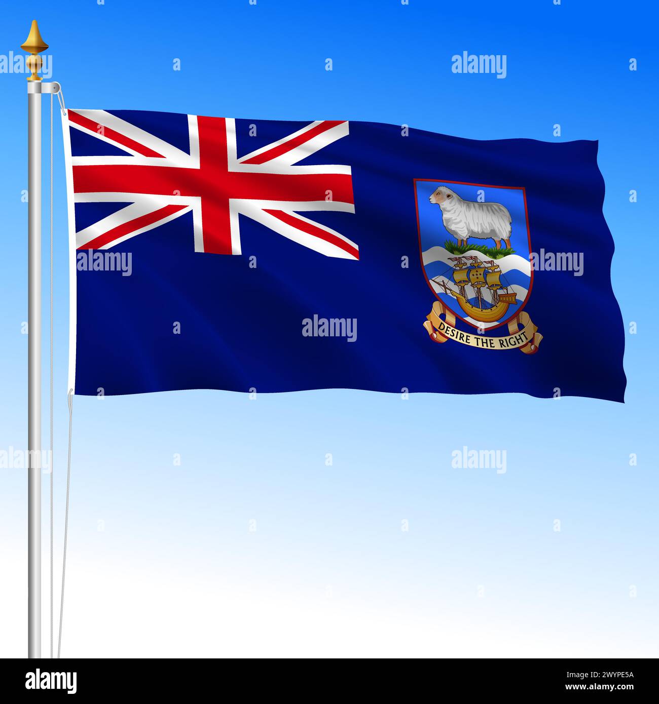 Falkland offizielle nationale Flagge, südamerika, britisches Territorium, Vektor-Illustration Stock Vektor