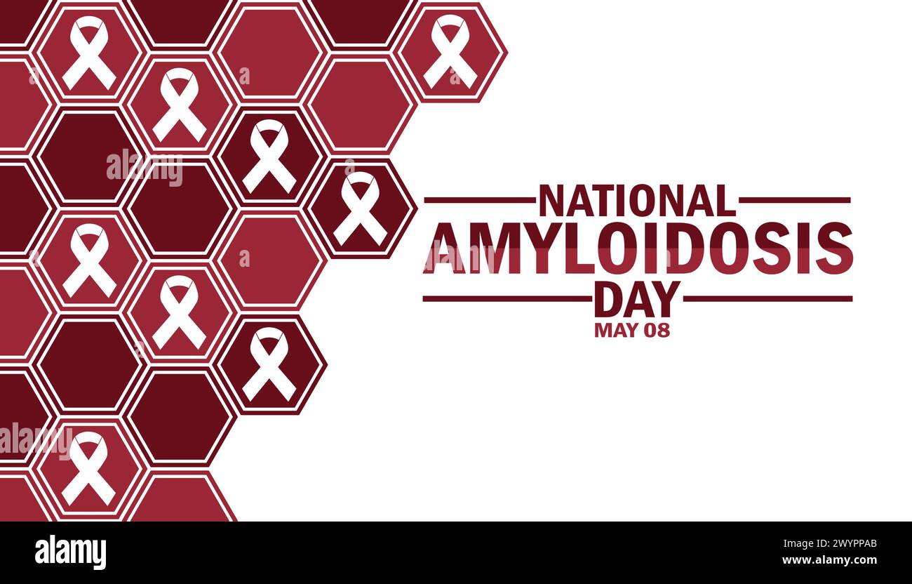 Nationale Amyloidose-Tagestapete mit Formen und Typografie. Nationaler Tag der Amyloidose, Hintergrund Stock Vektor