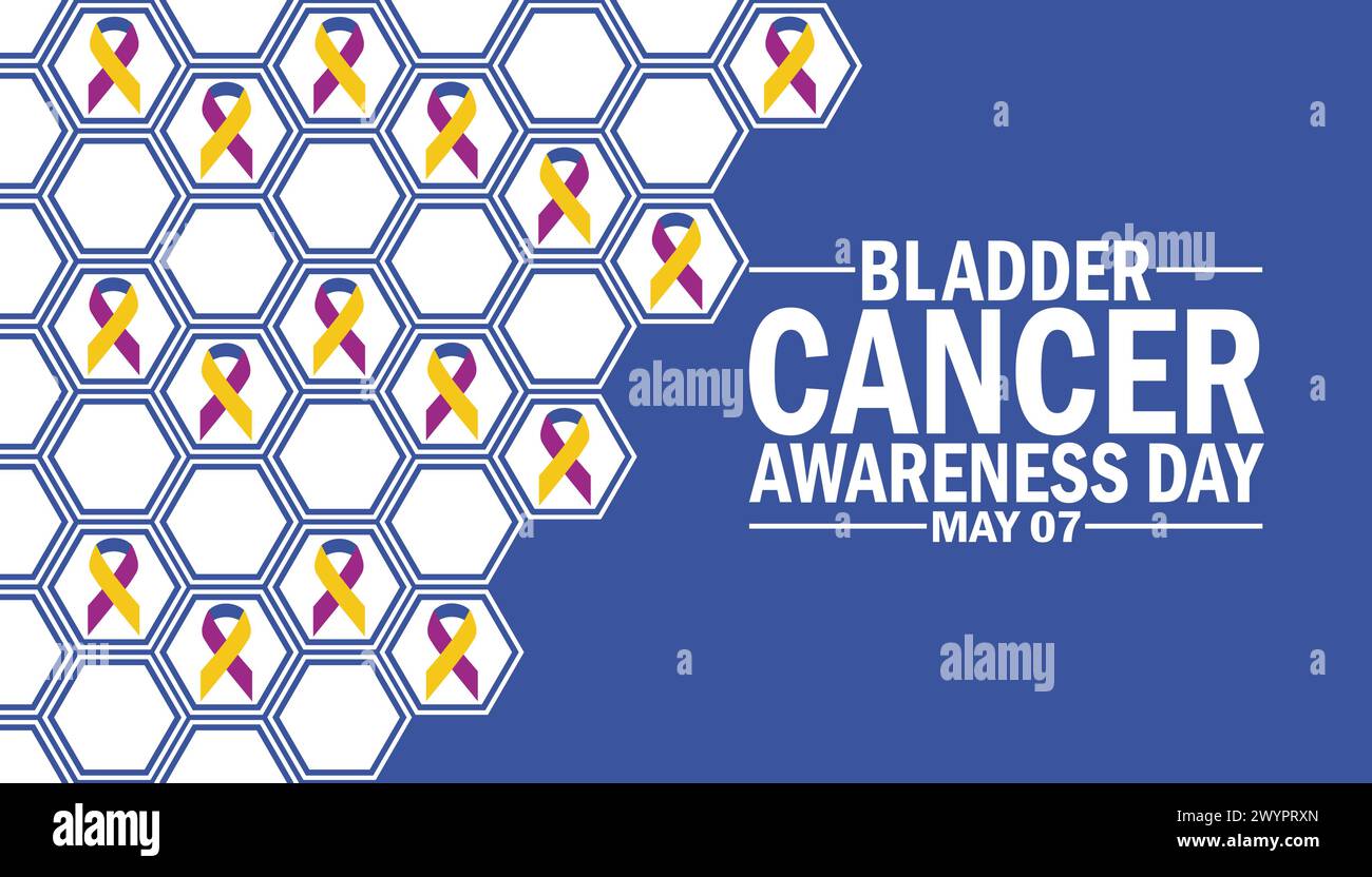 Hintergrundbild des Blasenkrebs-Awareness-Tages mit Typografie. Mai 07. Tag des Bewusstseins für Blasenkrebs, Hintergrund Stock Vektor