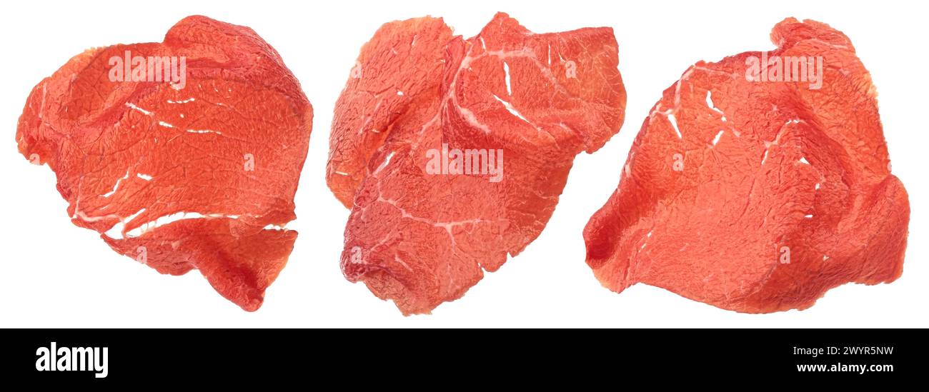 Rohe Carpaccio-Zutat aus Rindfleisch, isoliert auf weißem Hintergrund Stockfoto