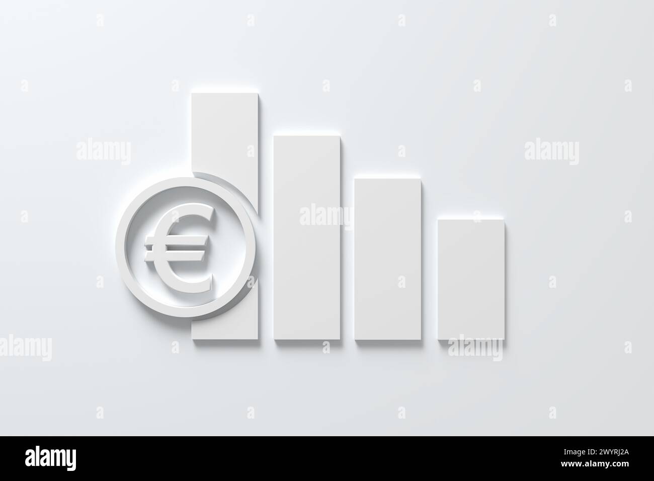 Marktschwankungen in Euro. Abwertung und Rückgang des Wechselkurses von Euro. Rezession, Inflation, Depression und sinkende Wirtschaft. 3D Stockfoto