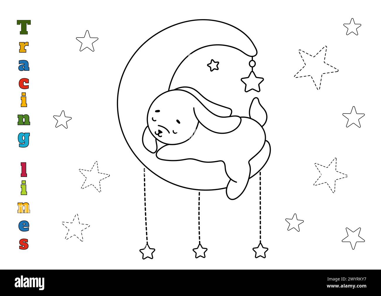 Skizzieren Sie Die Sternenkontur Auf Dem Arbeitsblatt Für Nachverfolgungslinien Für Vorschulkinder Im Alter Von 4-6 Jahren Stock Vektor