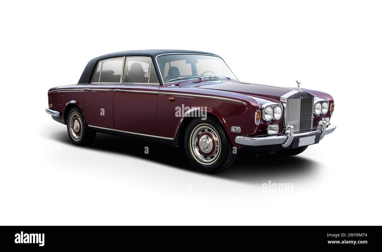 Rolls Royce Silver Shadow Oldtimer, Seitenansicht isoliert auf weißem Hintergrund Stockfoto