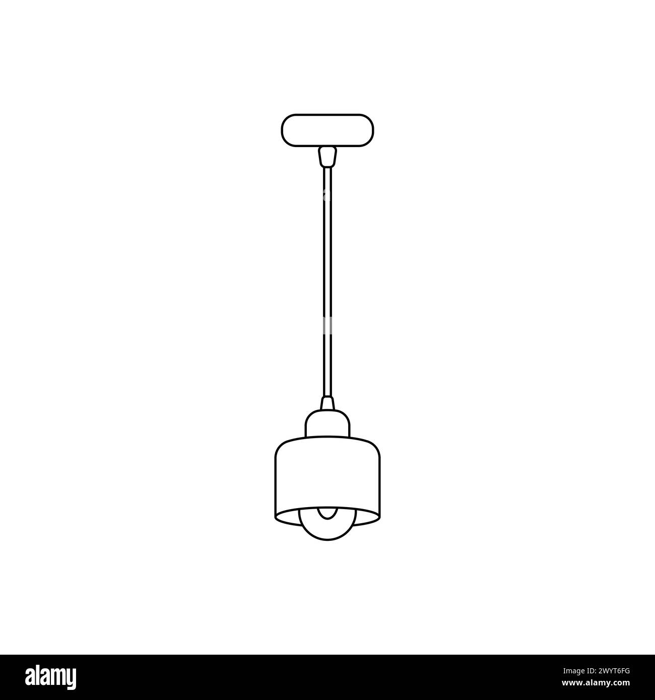 Symbol für die Kontur des Leuchtenlogos. Kronleuchter im Loft-Stil. Vektor der Lampe mit schwarzer Linie. Vektorabbildung. Innenraumbeleuchtung. Stock Vektor