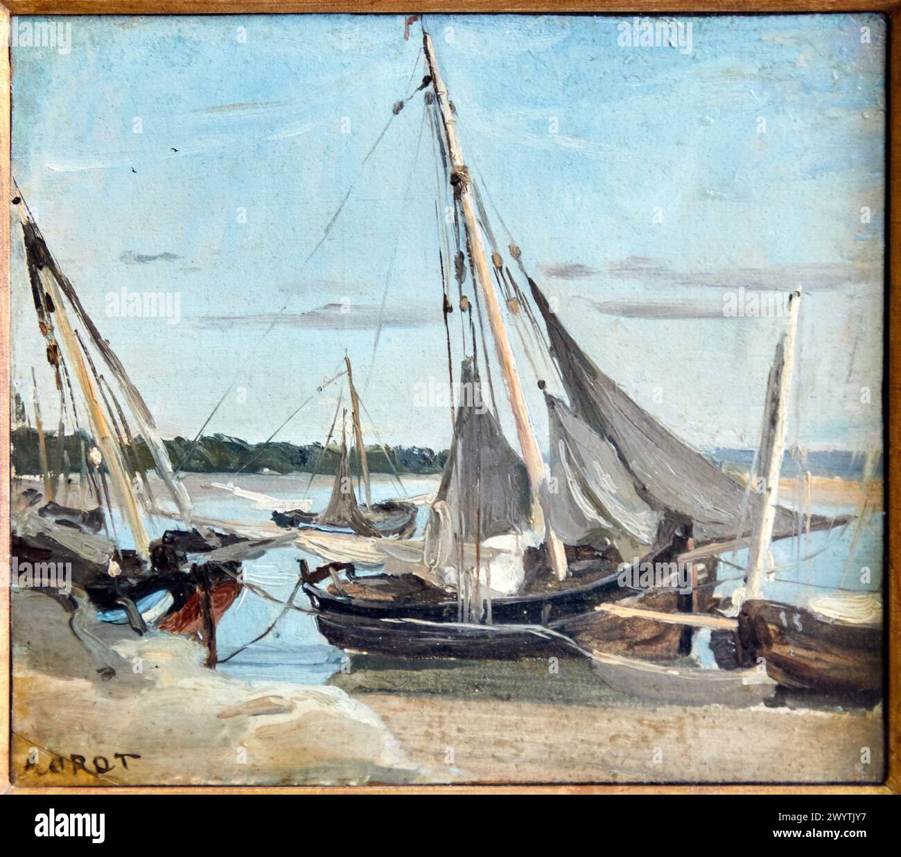 "Trouville, bateaux de pêche échoués dans le chenal", 1848-1875, Camille Corot, Musée d'Orsay, Paris, Frankreich, Europa Stockfoto