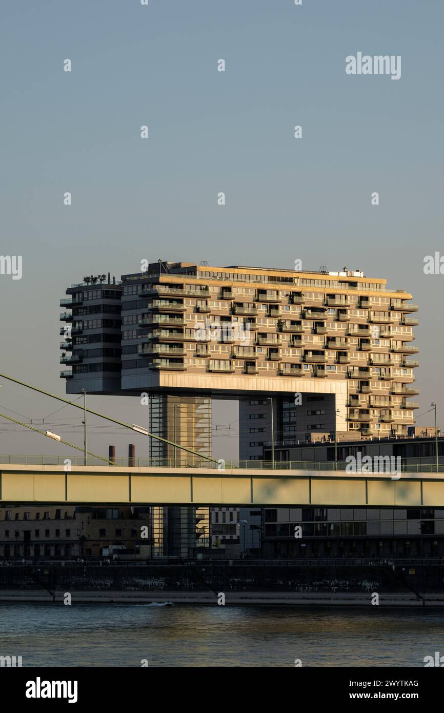 Kranhäuser im Rheinauer Hafen, Köln, Nordrhein-Westfalen, Deutschland Stockfoto