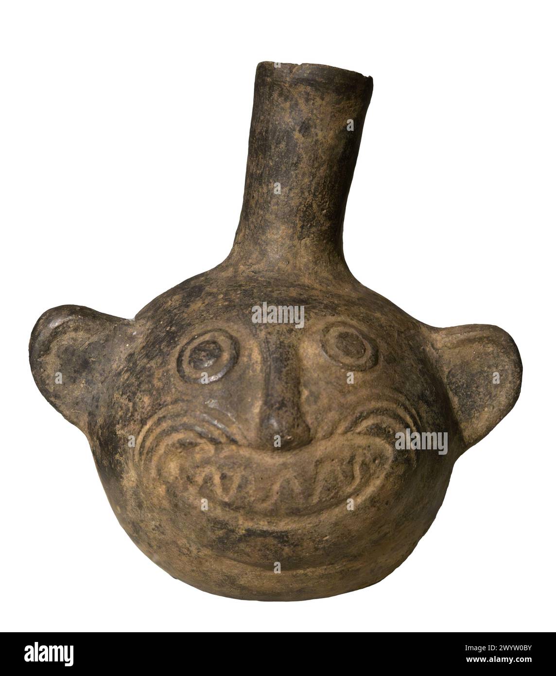 Keramisches Flaschengefäß Huacos der Moche-Kultur. Stockfoto