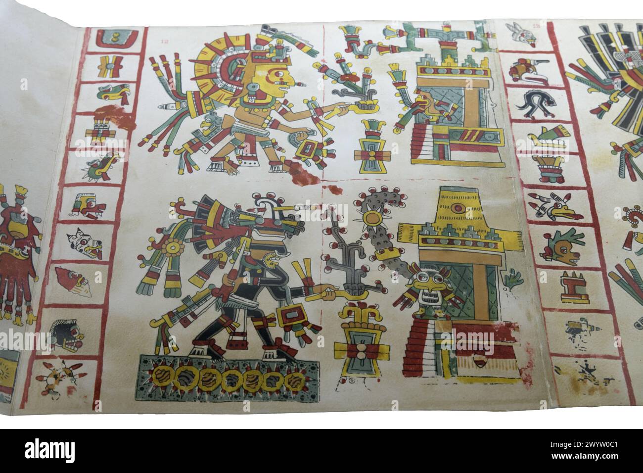 Codex Cospi. Die 4 aztekischen Kardinalpunkte und die 20 assoziierten Zeichen des Tonalpohualli Stockfoto