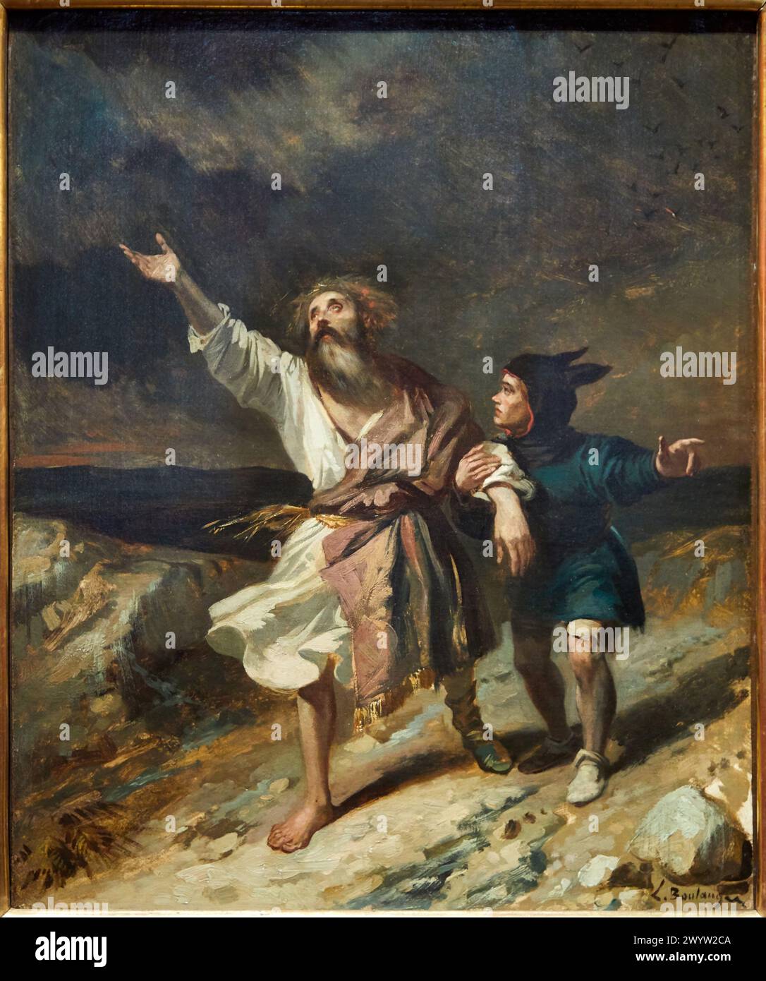 „Le roi Lear et Son fou Pendant la tempête“, 1836, Louis Boulanger, Petit Palais Musée des Beaux Arts de la Ville de Paris, Frankreich, Europa. Stockfoto