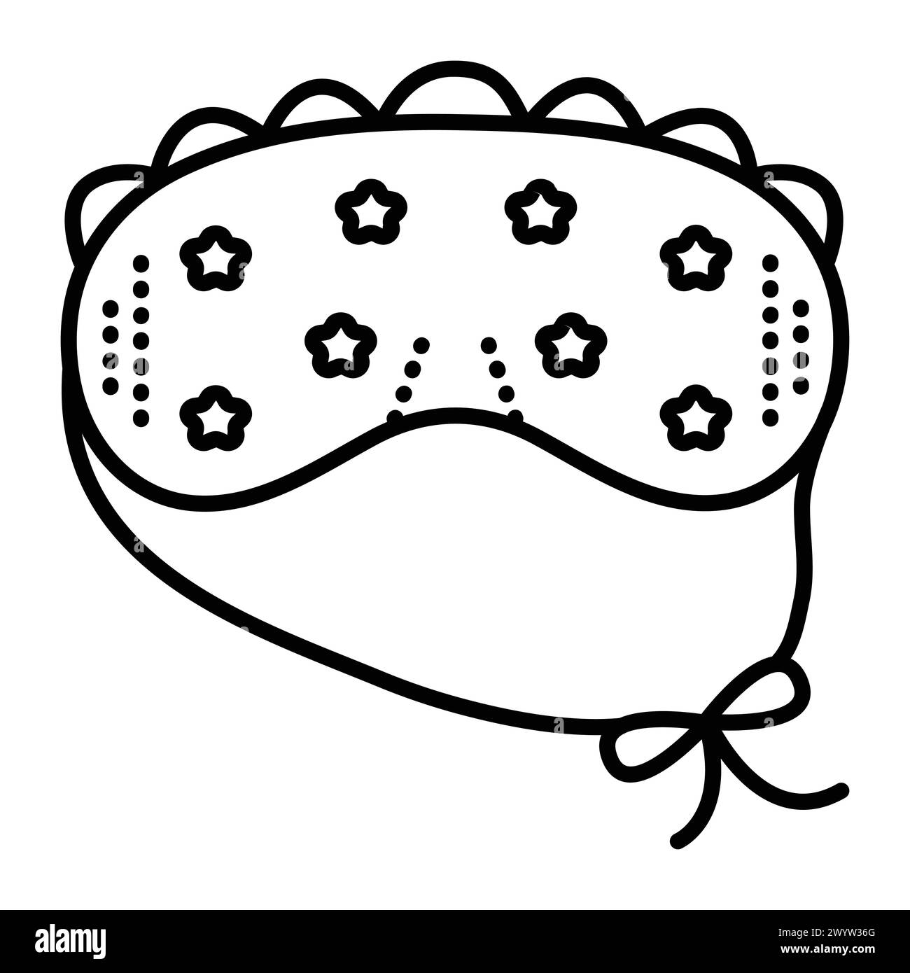 Nachtschlaf Augenmaske mit Krawatten. Vektorsymbol mit schwarzer Linie, monochromes Umrisszeichen mit Augenbinde Stock Vektor