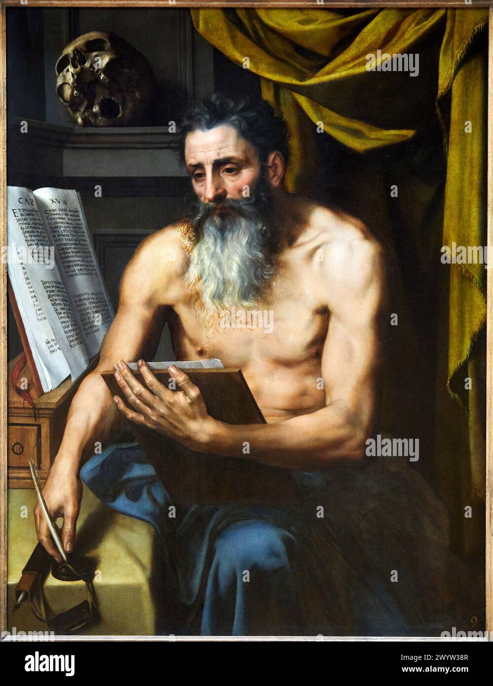 "Saint Jerome Meditating on the Bible", 1565-1570, Willem Key, Musée du Louvre, Paris, Frankreich, Europa. Stockfoto