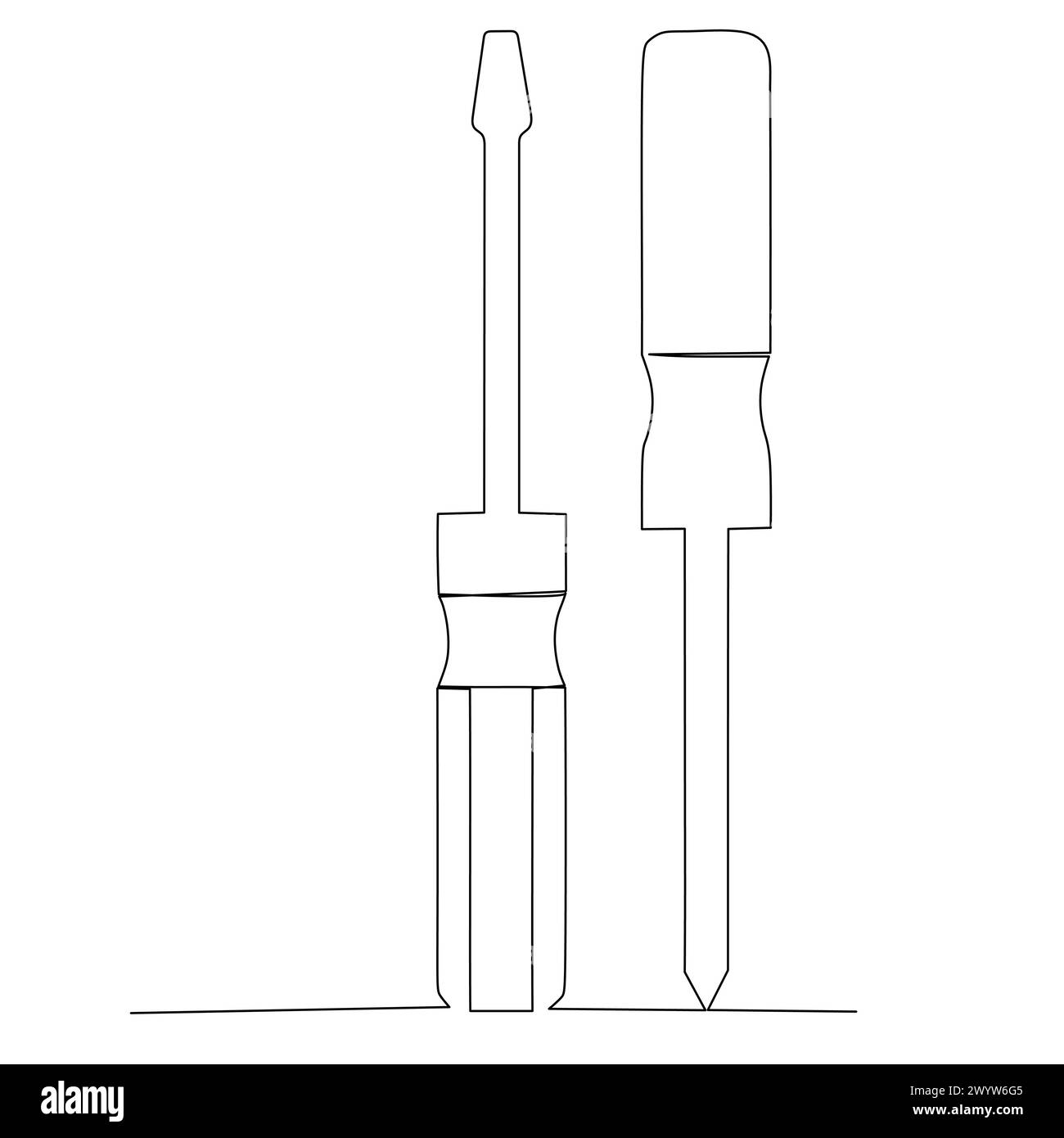 Ein Paar Werkzeuge. Flachkopf und Kreuzschlitzschraubendreher. Einfaches, handgezeichnetes Vektorentwurzelelement. Illustration für Industrie und Bauwesen Stock Vektor