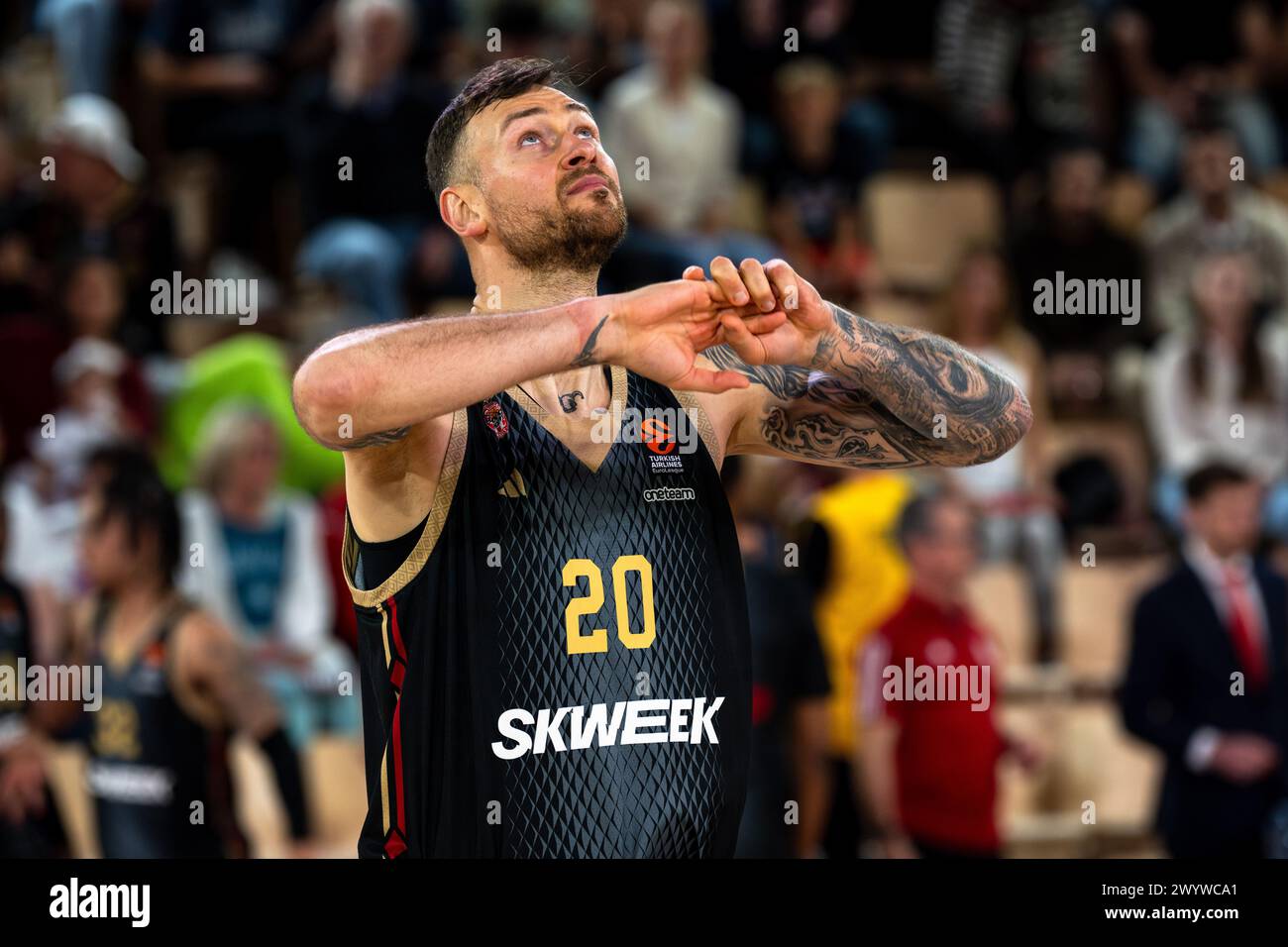 Donatas Motiejunas, der 20. Nationalspieler von Monaco, ist während des Euroleague-Basketballspiels zwischen AS Monaco und Zalgiris Kaunas in der Salle Gaston Medecin von Monaco zu sehen. Endergebnis: Monaco 69:66 Zalgiris. Stockfoto