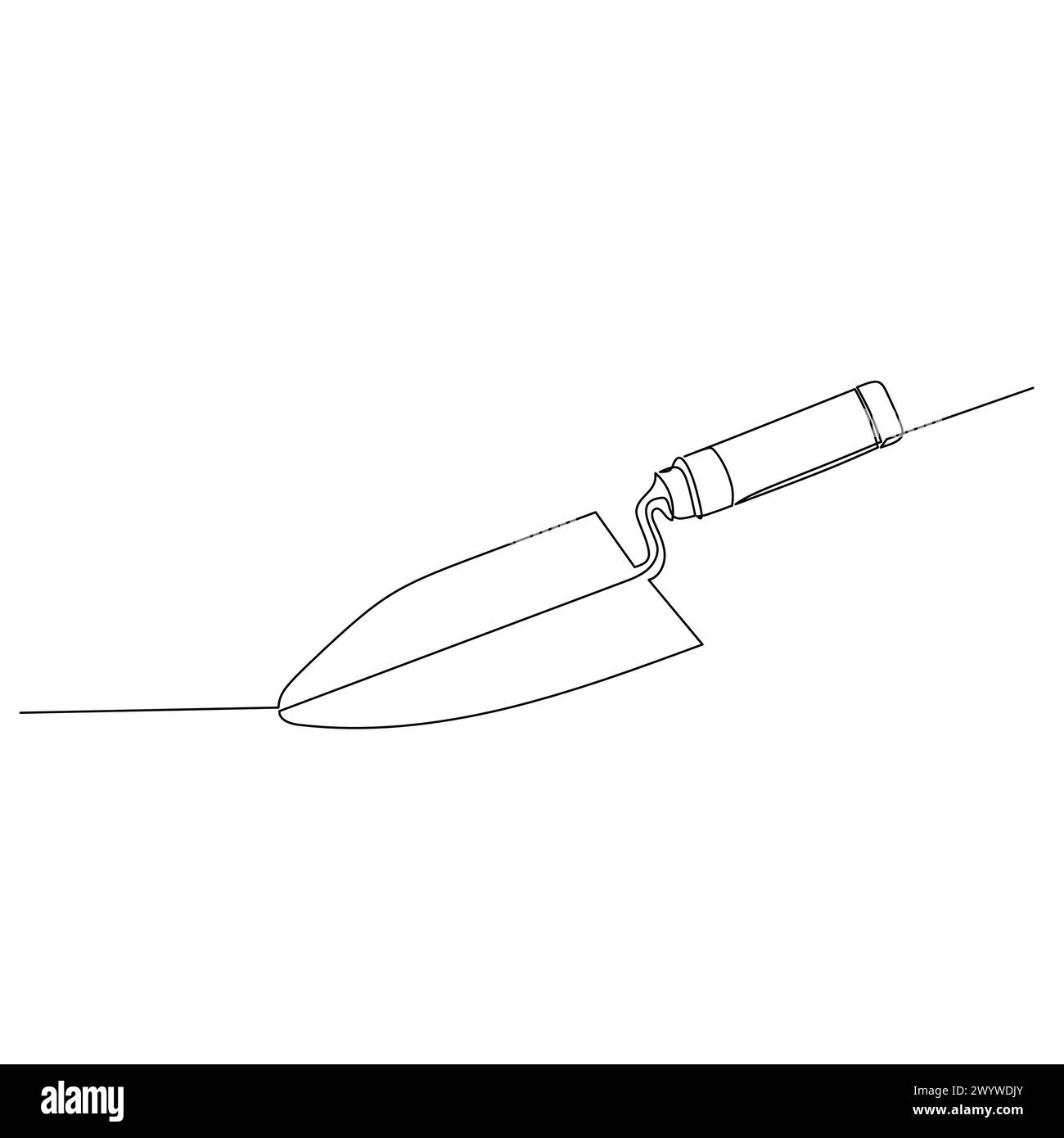 Kontinuierliche Linienzeichnung einer Kelle. Werkzeug oder Bewegung kleiner Mengen von viskosen oder partikulären Materialien. Einfacher flacher handgezeichneter Vektor für Werkzeug in Stock Vektor