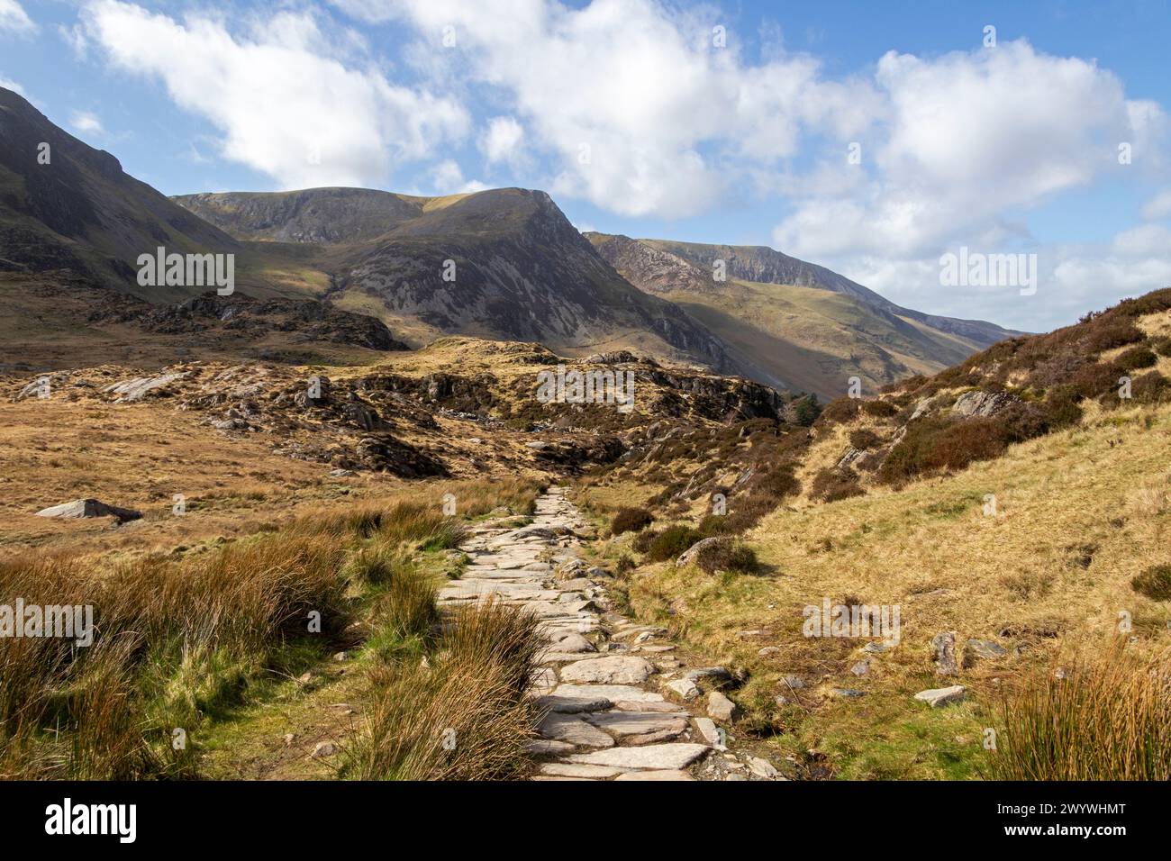 Llyn Idwal Path, Snowdonia National Park bei Pont Pen-y-benglog, Bethesda, Bangor, Wales, Großbritannien Stockfoto