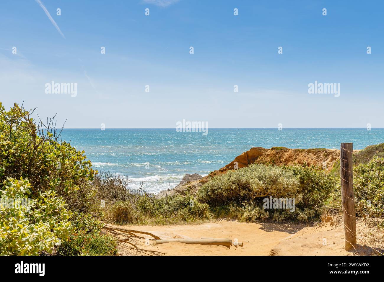 Blick auf den Strand Pointe du Payre, Jard sur Mer, Frankreich an einem Sommertag, Vendée, Frankreich Stockfoto