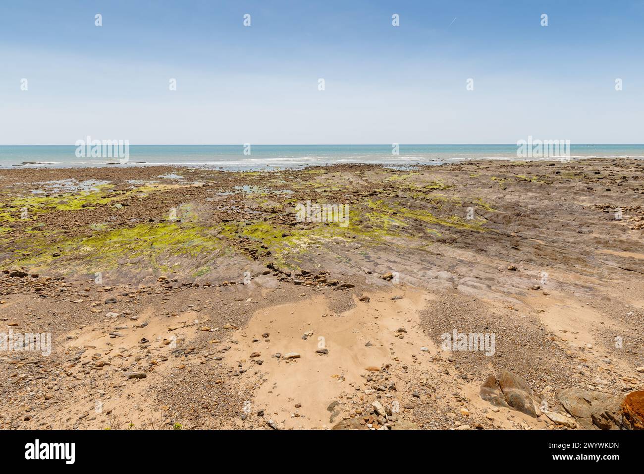 Blick auf den Strand von La Mine in Jard sur Mer, Frankreich an einem Sommertag, Vendée, Frankreich Stockfoto