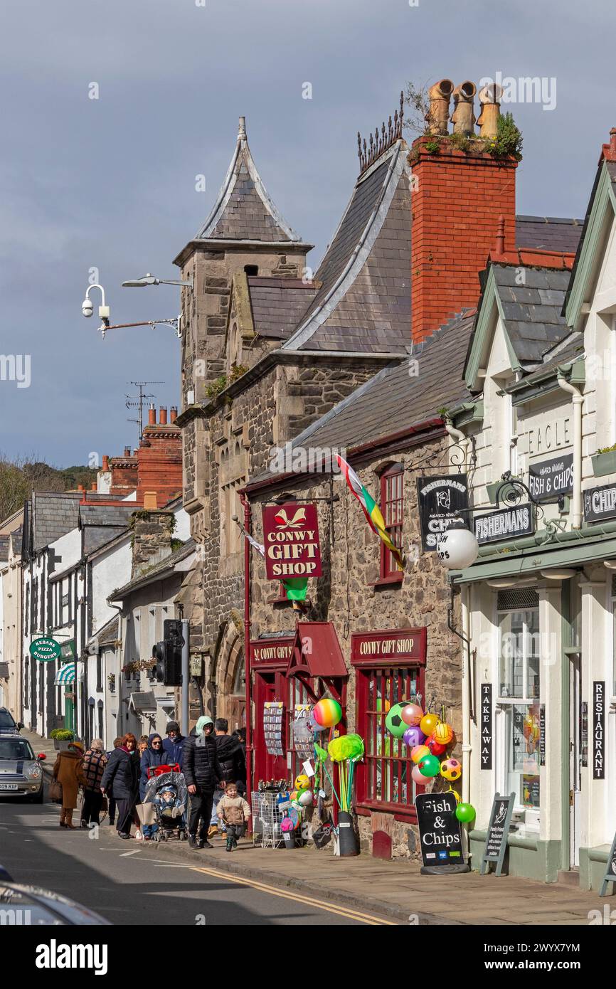 Houses, Castle Street, Conwy, Wales, Großbritannien Stockfoto