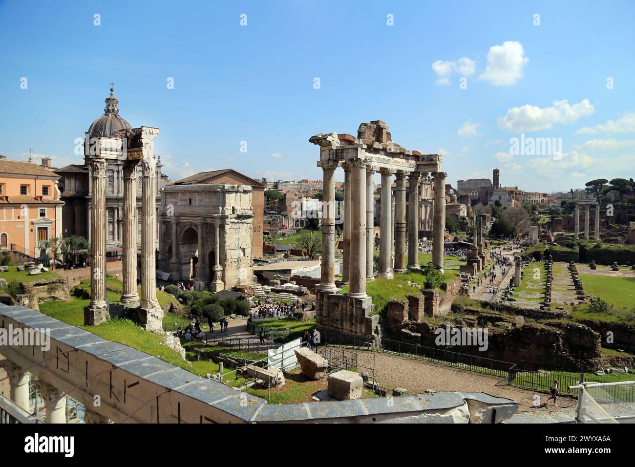 Tempel von Castor und Pollux, Tempel des Saturn, Bogen von Septimius Severus Stockfoto