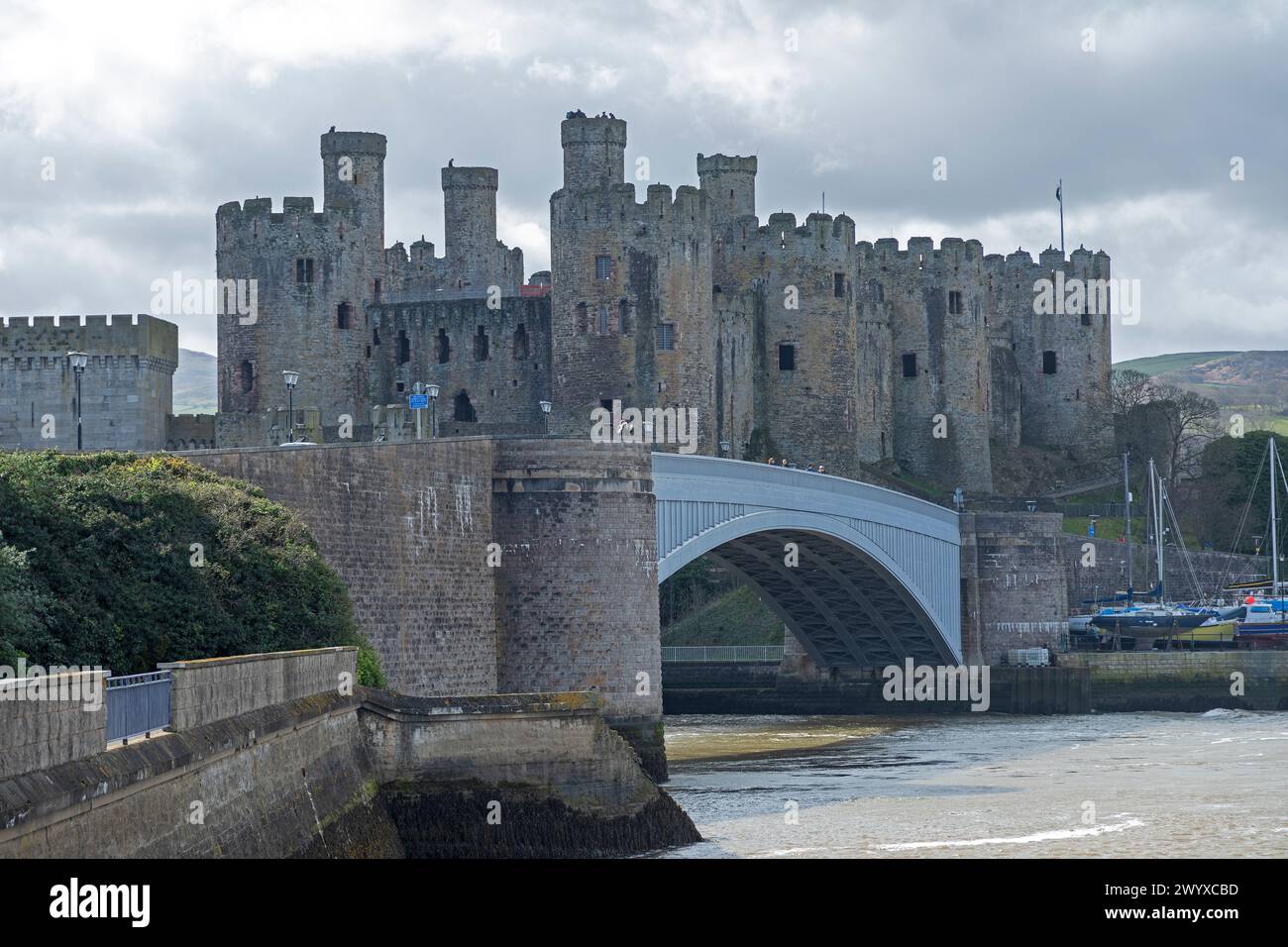 Burg, Brücke, Fluss Conwy, Conwy, Wales, Großbritannien Stockfoto