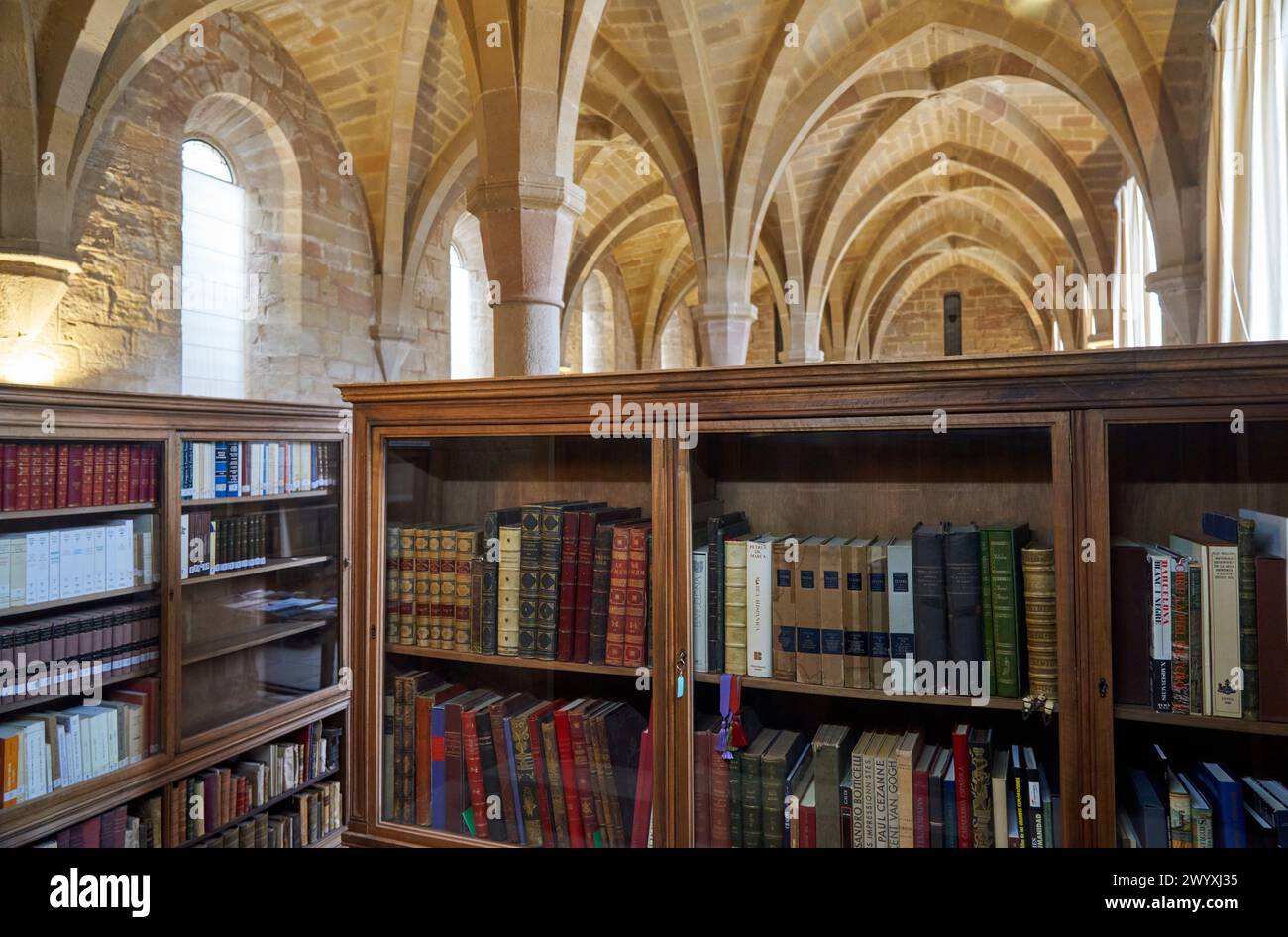 Scriptorium, Kloster Santa Maria de Poblet, Provinz Tarragona, Katalonien, Spanien, Europa. Stockfoto