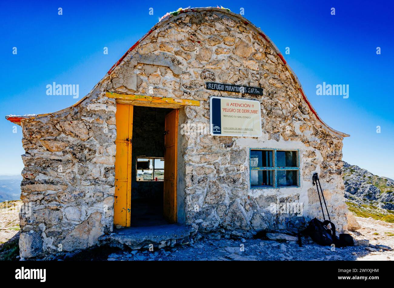 Miramundos Berghütte. Sierra Mágina, Jaén, Andalucía, Spanien, Europa Stockfoto