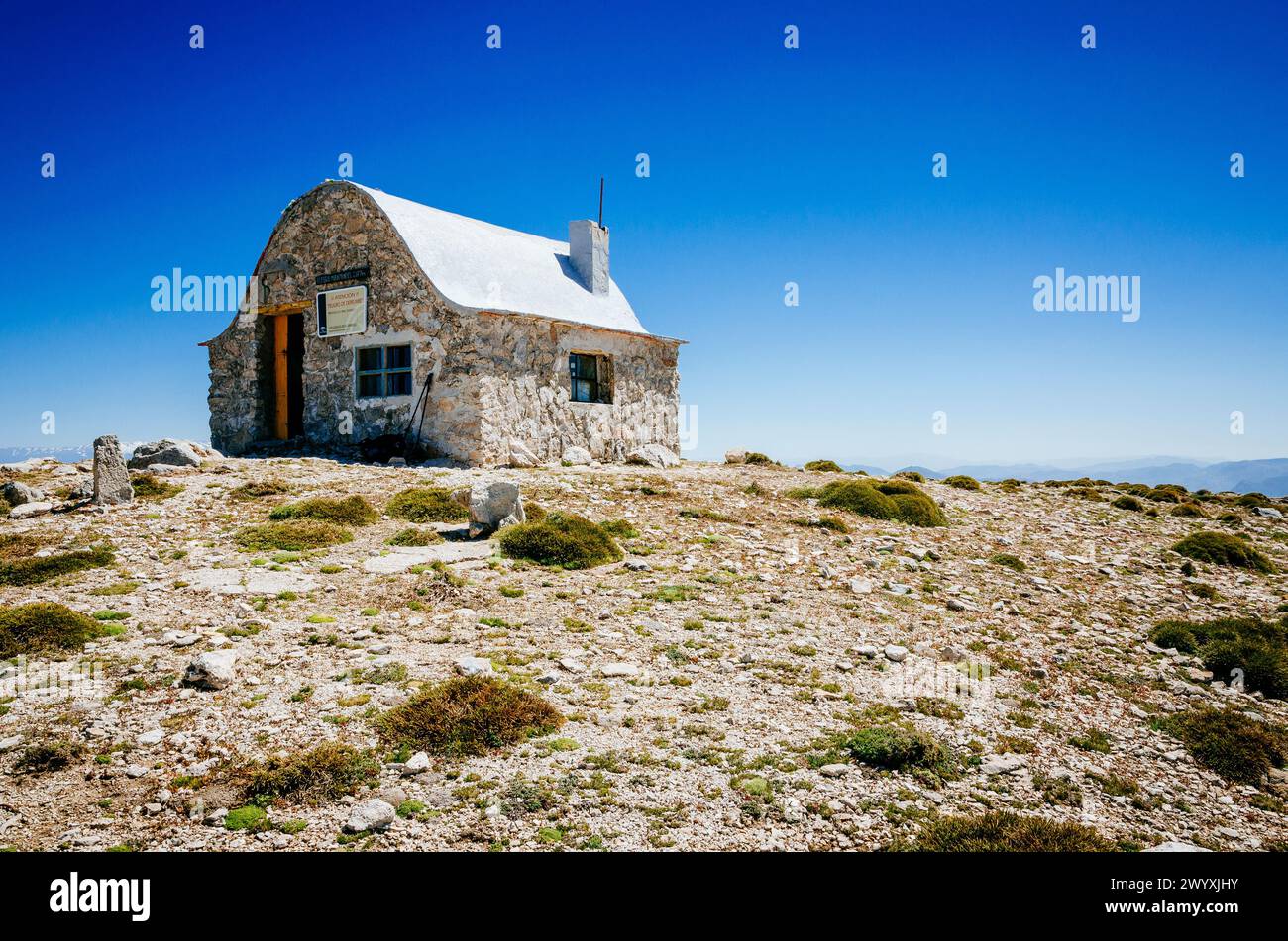 Miramundos Berghütte. Sierra Mágina, Jaén, Andalucía, Spanien, Europa Stockfoto