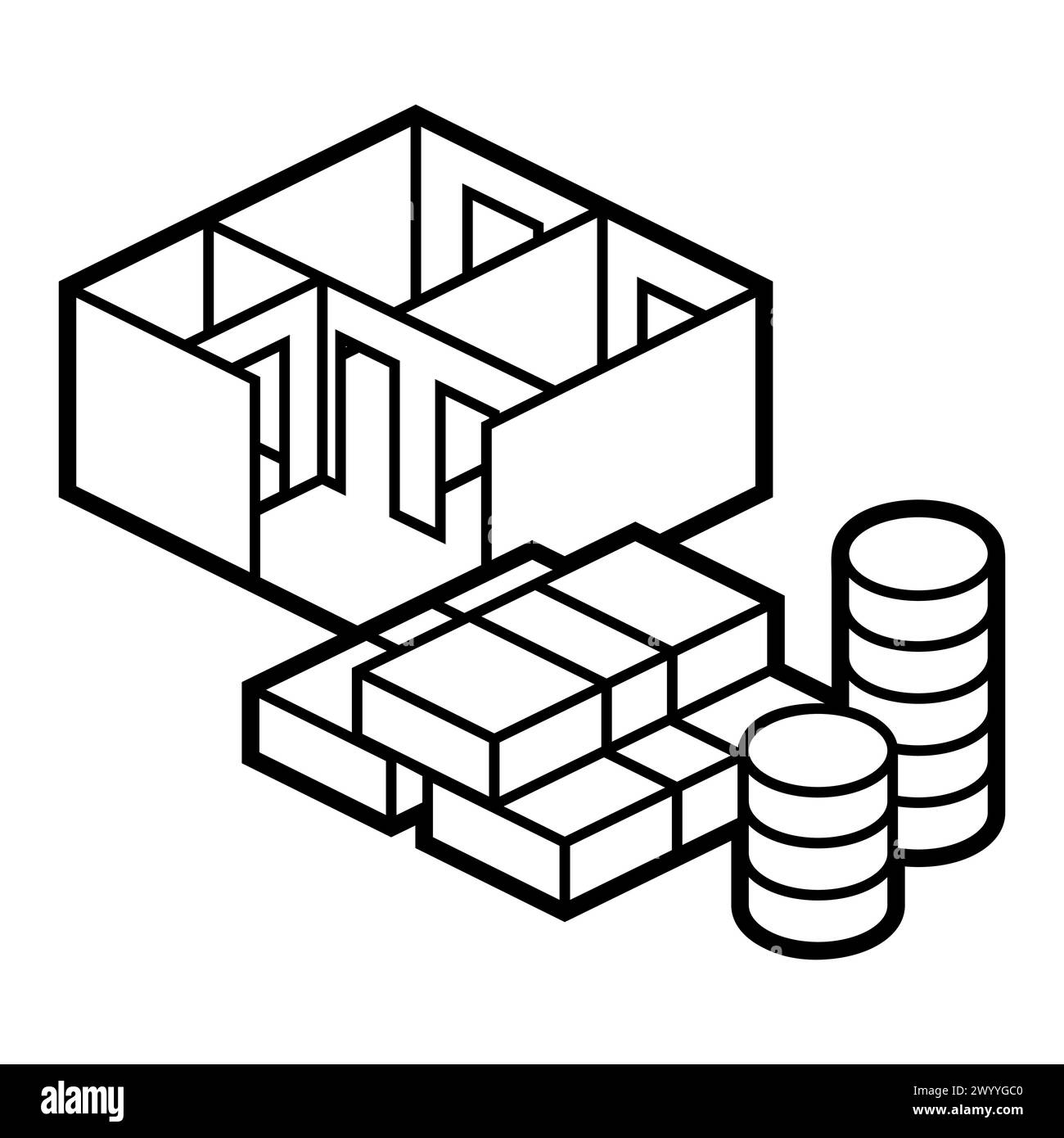 Bild von Wohnung und Geld. Immobiliendarstellung im Isometrie-Stil. Stock Vektor