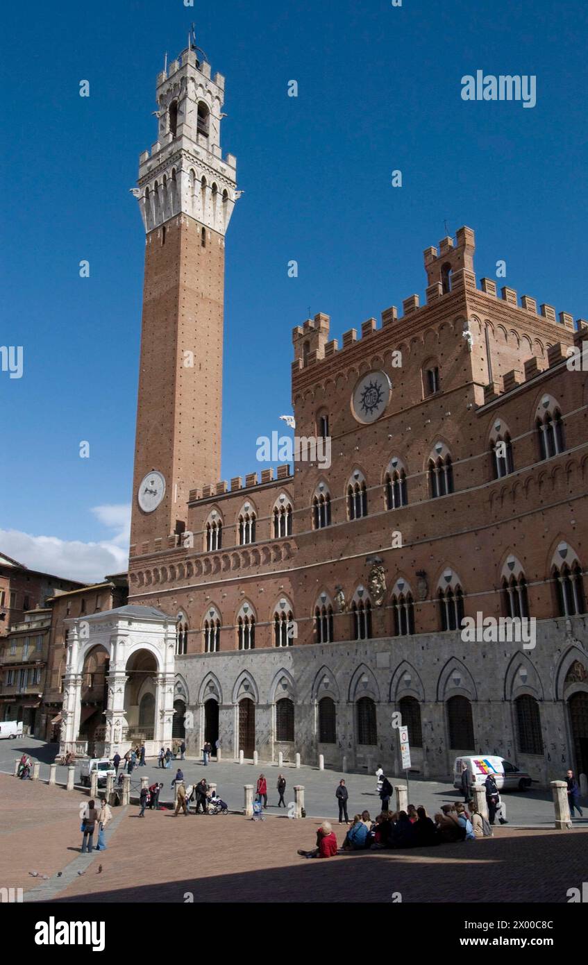 Palazzo Pubblico, Torre del Mangia, Piazza del campo, Siena, Toskana, Italien. Stockfoto