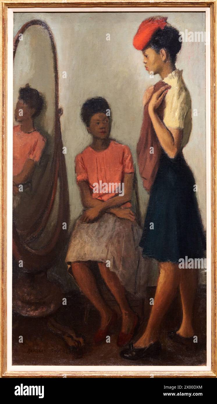 Raphael Soyer, Borisoglebsk, 1899-Nueva York, 1987, Mädchen mit rotem Hut, Hacia 1940, Thyssen Bornemisza Museum, Madrid, Spanien, Europa. Stockfoto