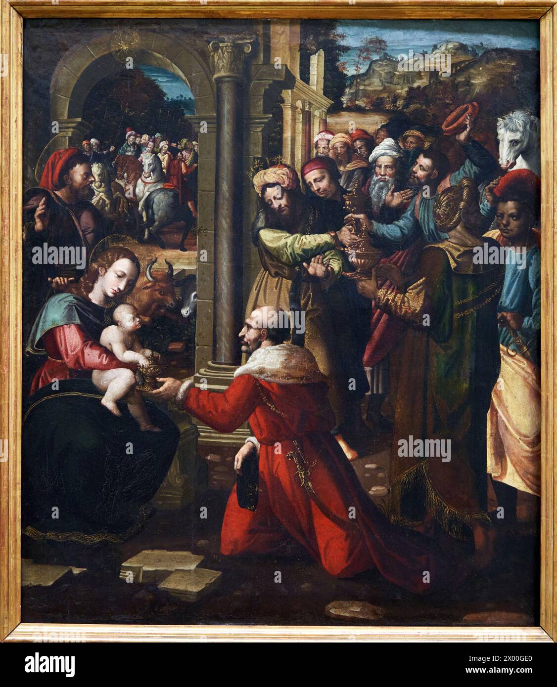 Philip Paul von San Leocadio, (Valencia, ca. 1480-1547), Anbetung der drei Weisen, Museum der Schönen Künste, Museo Bellas Artes, Oviedo, Asturien, Spanien. Stockfoto