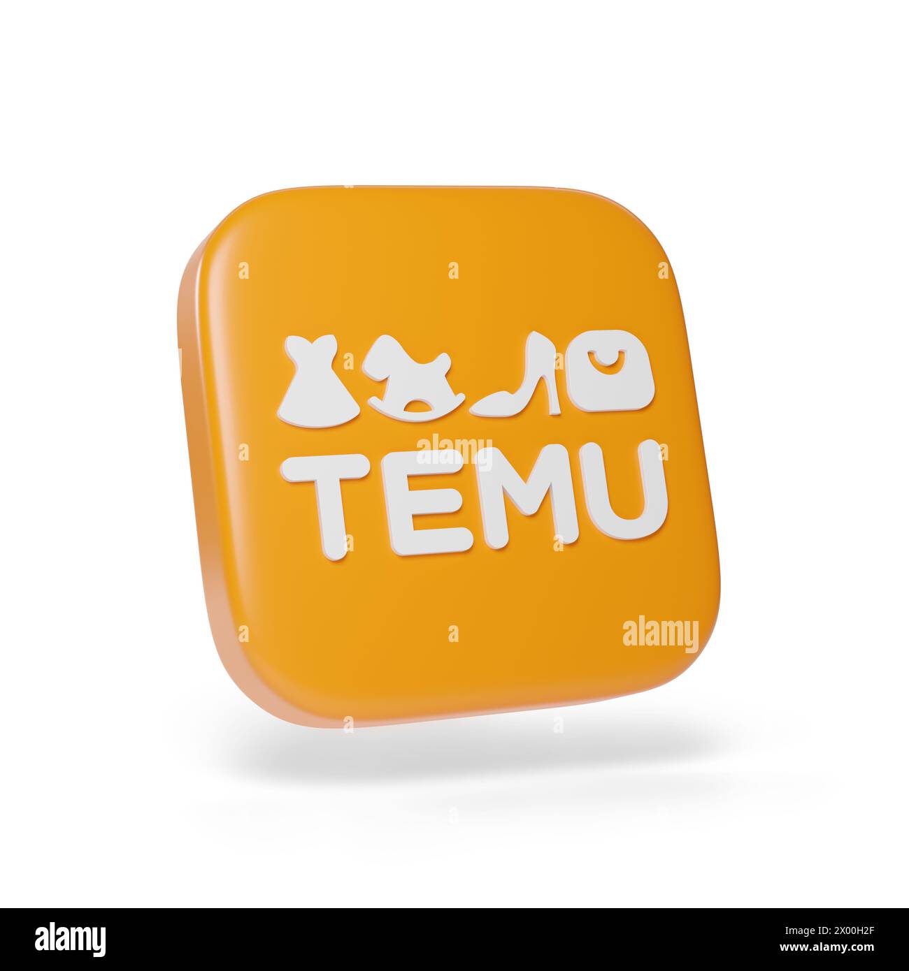 Buenos Aires, Argentinien - 3. April 2024: Temu-Logo in drei Dimensionen isoliert auf weißem Hintergrund. 3D-Abbildung. Stockfoto
