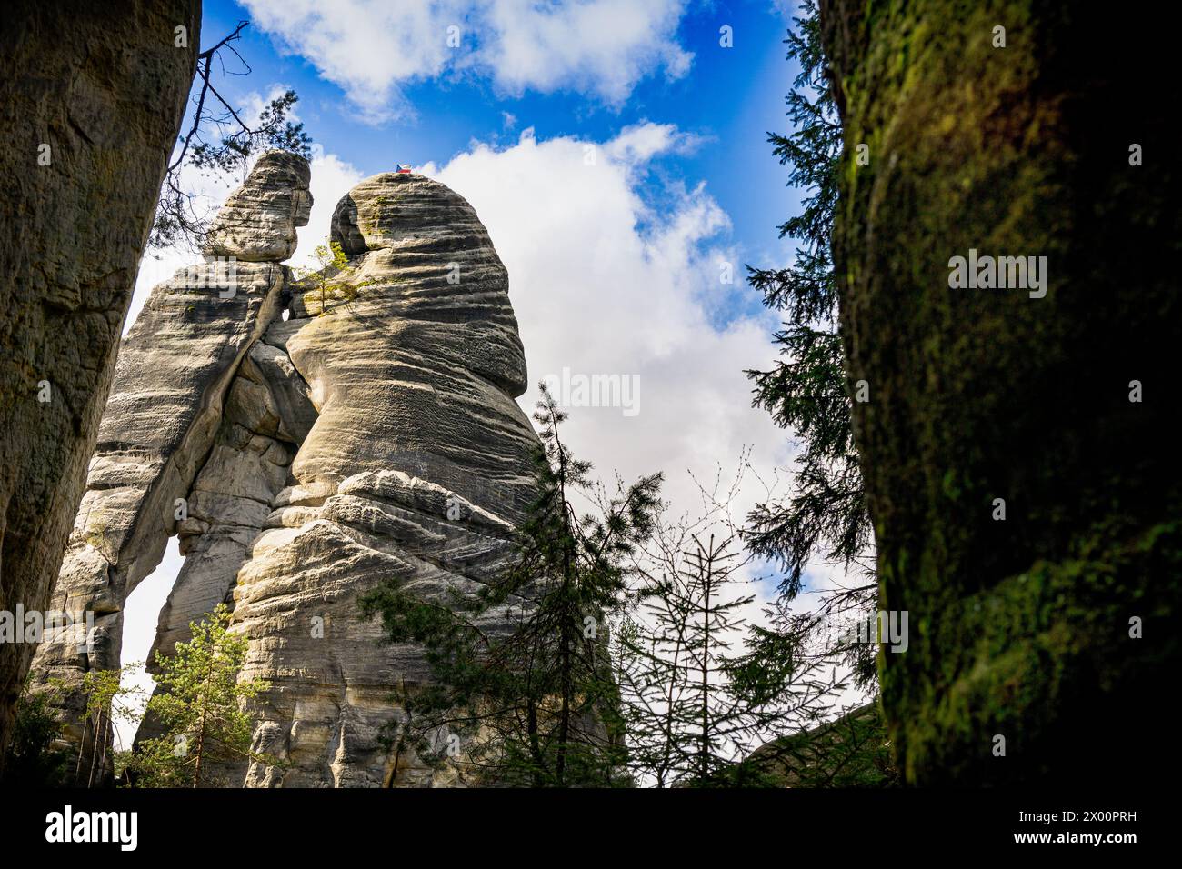 Beeindruckende Felsformation im Adrpach Teplice Forest Stockfoto
