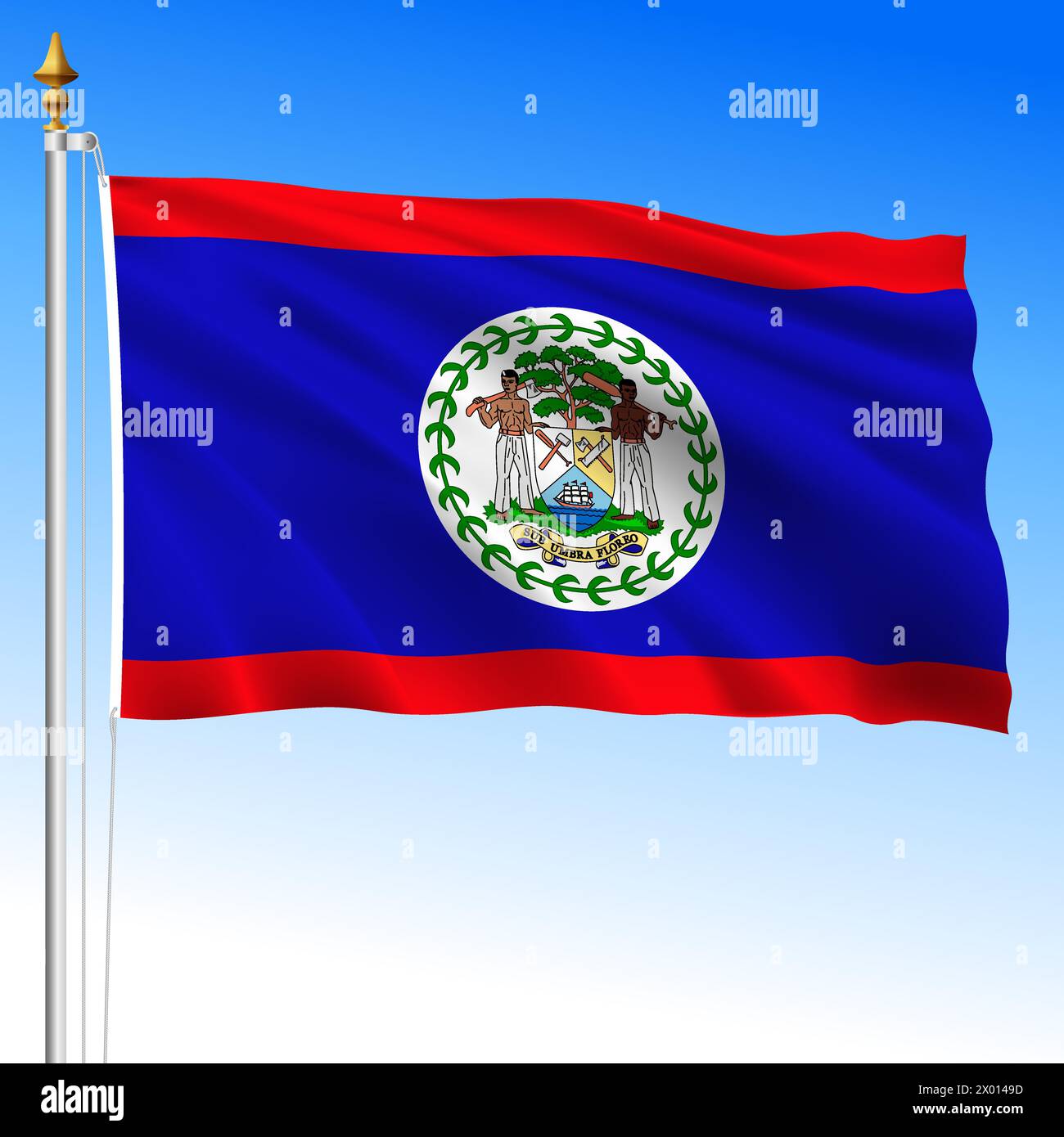 Belize offizielle nationale winkende Flagge, zentralamerikanisches Land, Vektor-Illustration Stock Vektor